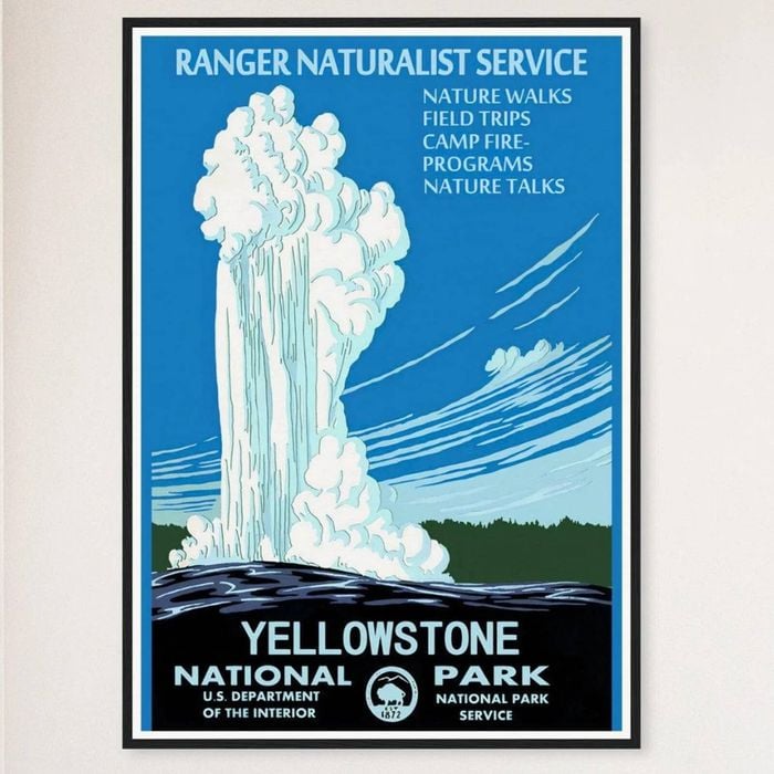 Galrie Vintage 1938 Yellowstone National Park Travel Poster Featuring Old Faithful Geyser, Black Frame, A4 21 x 30cm (8x12inch)