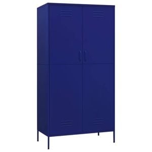 vidaXL Wardrobe Navy Blue Steel Storage Clothing Cabinet Hanger Furniture