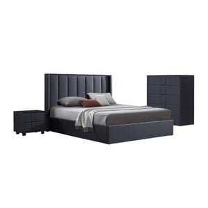 Fabric Gas Lift Queen Bedroom Suite MDF Construction in Black 4 Piece Set