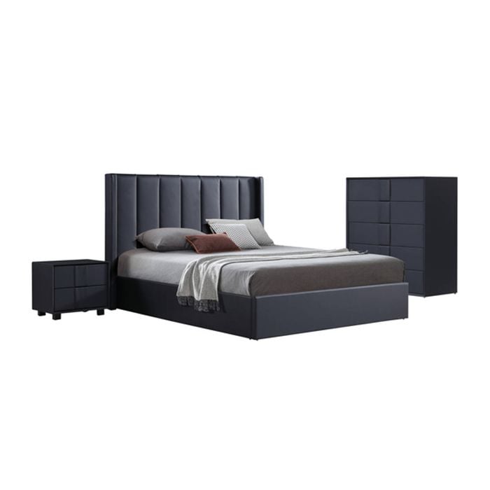 Fabric Gas Lift Queen Bedroom Suite MDF Construction in Black 4 Piece Set