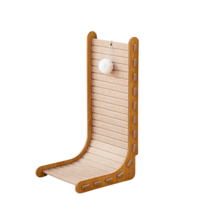 L-Shaped Felt Cat Scratcher with Dangling Ball Toy-Kahki