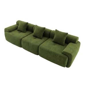 Ufurniture 282cm 3 Seater Sofa Corduroy Modular Compressed Couch W/ Large Armrest & Cushion No Assembly Green
