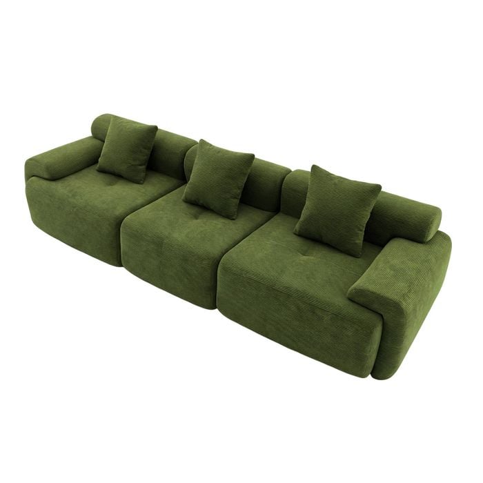 Ufurniture 282cm 3 Seater Sofa Corduroy Modular Compressed Couch W/ Large Armrest & Cushion No Assembly Green