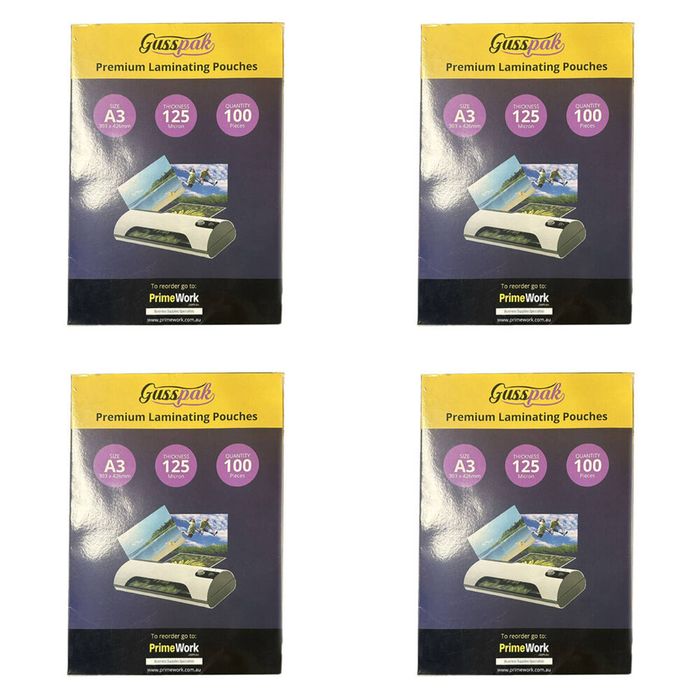 400pc Gusspak A3 30.3x42.6cm Laminating Film Pouches/sheets 125 Micron Glossy