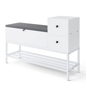Advwin Shoe Rack Bench w/ Flip Top Cabinet & Drawers Shoe Organiser with Cushion & Side Hook White