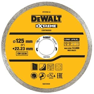 DeWALT 125 x 22.23mm Continuous Tile / Ceramics Diamond Wheel Blade DT3736-XJ