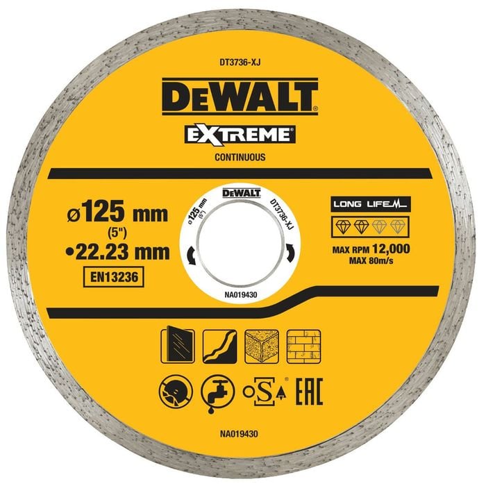 DeWALT 125 x 22.23mm Continuous Tile / Ceramics Diamond Wheel Blade DT3736-XJ