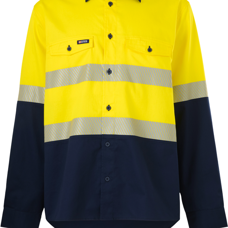 Size L Yellow/Navy Long Sleeve Taped Shirt Hi Vis