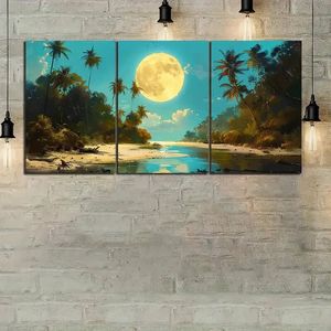 3pcs Golden Fireworks Reflected on the Beach  Print 100% Australian Made 3 x 40x60cm (Metal Print)