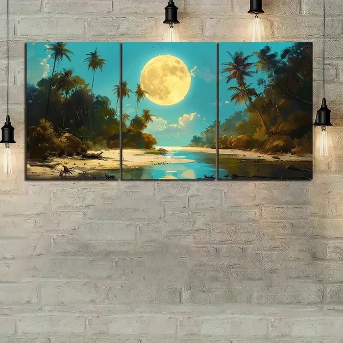 3pcs Golden Fireworks Reflected on the Beach  Print 100% Australian Made 3 x 40x60cm (Metal Print)