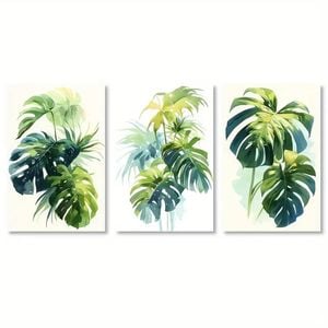 3 Set of Tropical Leaves on White Background Print 100% Australian Made 3 x 60x90cm  (Stretched)
