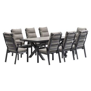 FurnitureOkay Mosman 9-Piece Ceramic Outdoor Extendable Dining Setting - Charcoal
