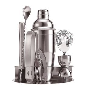 8pc Bartender Stainless Steel Cocktail Set w/ Stand - Silver