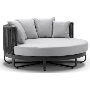 Cannes Outdoor Round Aluminium and Rope Daybed Sun Lounge Charcoal & Carbon Grey Rope/Olefin Cushions