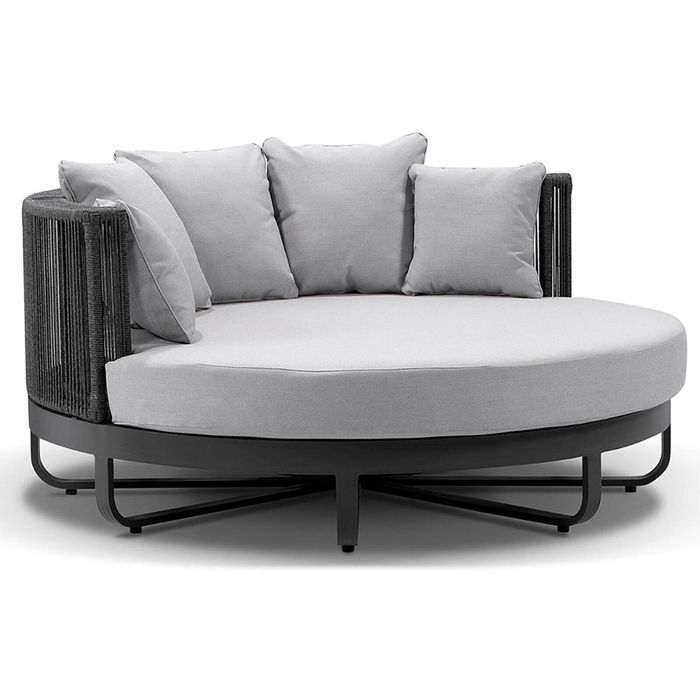 Cannes Outdoor Round Aluminium and Rope Daybed Sun Lounge Charcoal & Carbon Grey Rope/Olefin Cushions