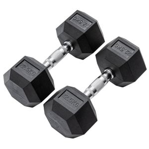 METEOR 22.5kg Pair Rubber Hex Dumbbells