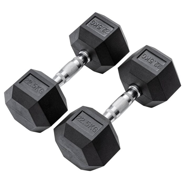 METEOR 22.5kg Pair Rubber Hex Dumbbells