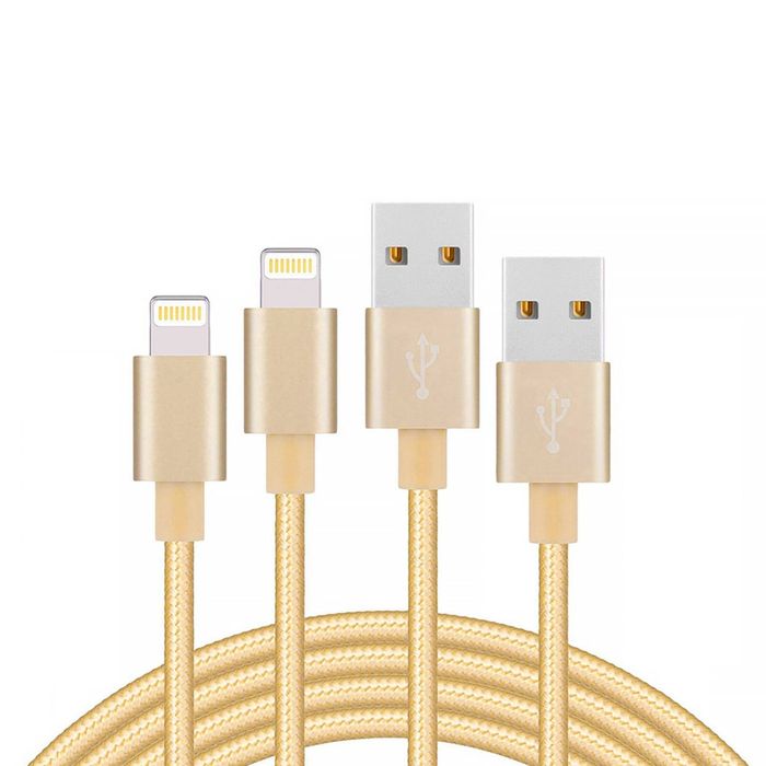 iWill 2 Pack 2m Long Braided Data Transfer Charger Charging USB Cable Cord for Apple iPhone iPad iPod Bulk Gold Nylon