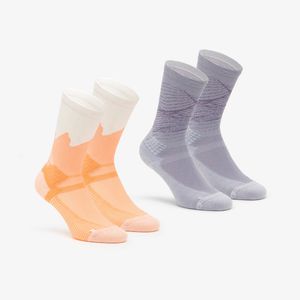 Decathlon - Hiking Socks - Hike 500 High - 2-pack - Grey And Apricot - Au 5.5/8 - Eu 39/42