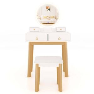 Costway 3-color Led Lighted Makeup Dressing Table Vanity Set W/mirror White