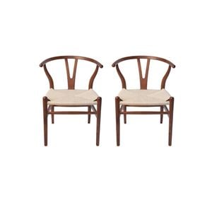 Sk Designer Living | Pack Of 2 | Replica Hans Wegner Wishbone Chair - Walnut & Natural