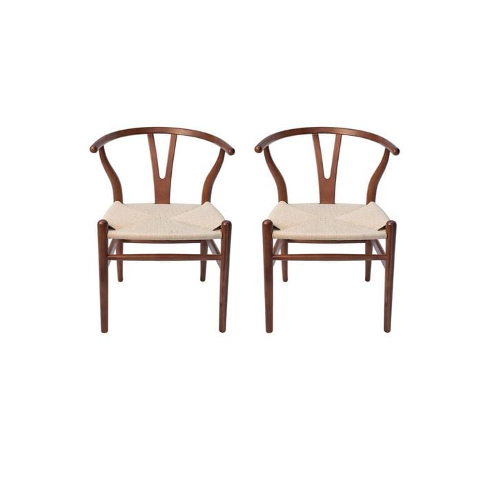 SK Designer Living | Pack of 2 | Replica Hans Wegner Wishbone Chair - Walnut & Natural