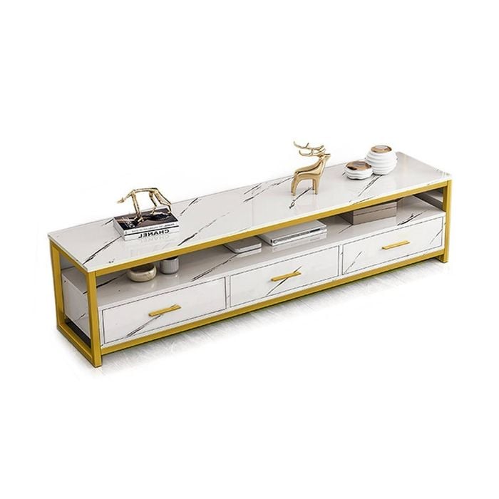 Foret Tv Cabinet Stand Entertainment Unit Marble Look Storage Drawer 140cm White