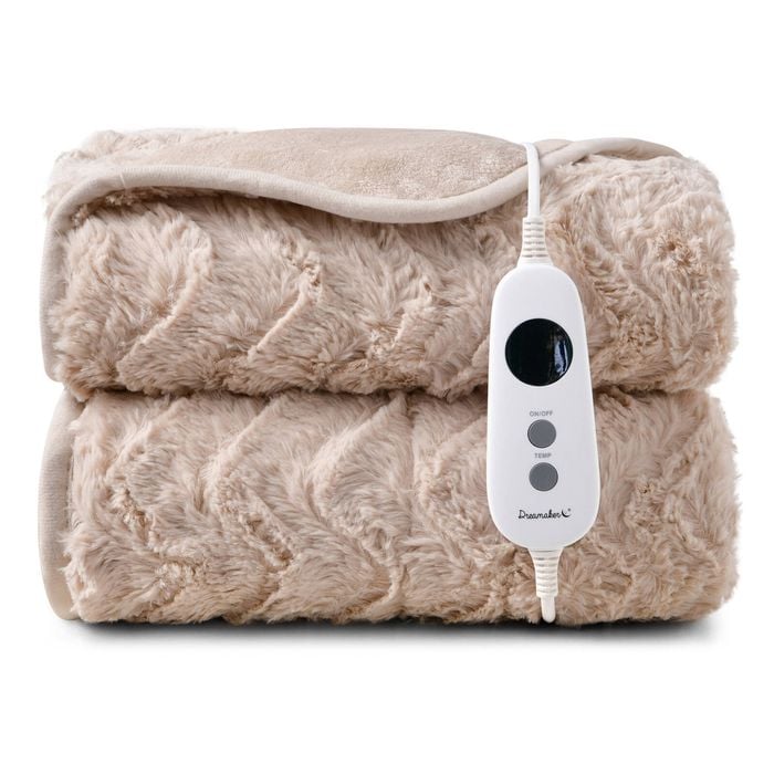 Dreamaker Felix 500gsm Faux Fur Washable Electric Heated Throw Blanket 200x180cm Natural | Overheat Protection, 9 Heat Settings