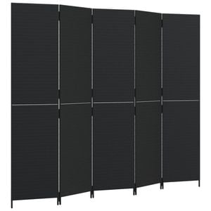 vidaXL Room Divider with 5 Panels Privacy Decorative Screen Black Poly Rattan
