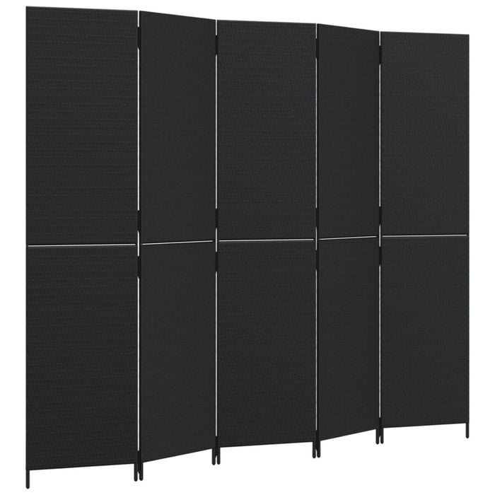 vidaXL Room Divider with 5 Panels Privacy Decorative Screen Black Poly Rattan