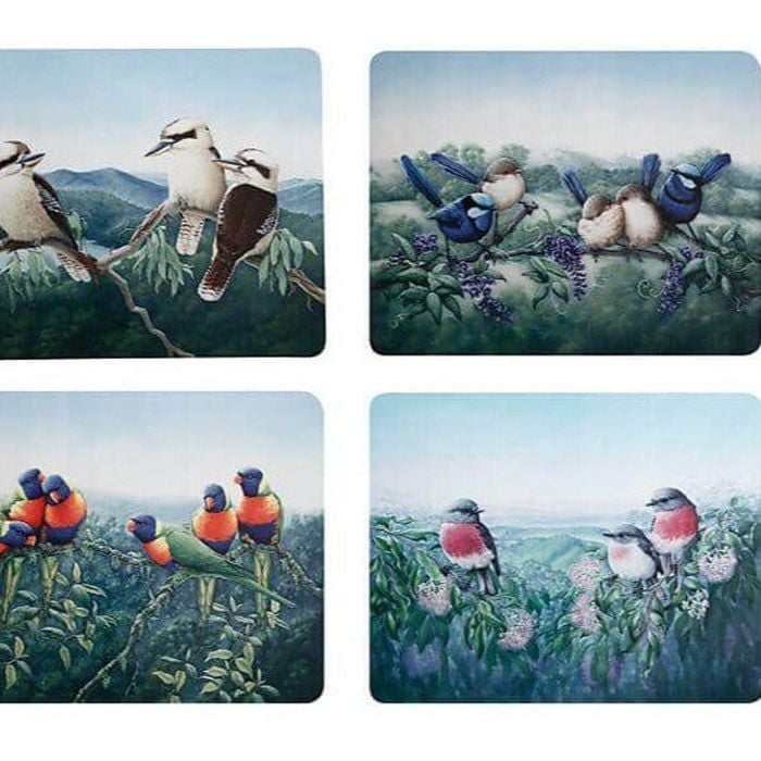 4pc Maxwell & Williams Birds Of Aus KC 10yr Anniv Cork Placemat Set 34cm Assort