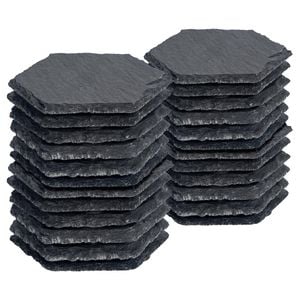 Argon Tableware 24x Hexagonal Slate Coasters - Drink Coasters Black Stone Natural Slate Rough Edge Drinks Mat Mug Glass Cup Mats