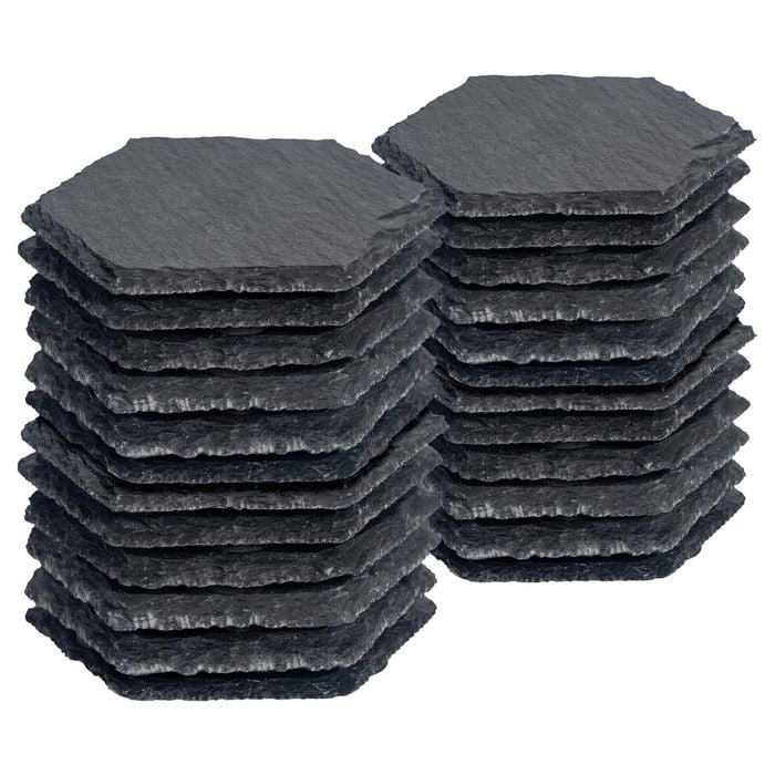 Argon Tableware 24x Hexagonal Slate Coasters - Drink Coasters Black Stone Natural Slate Rough Edge Drinks Mat Mug Glass Cup Mats