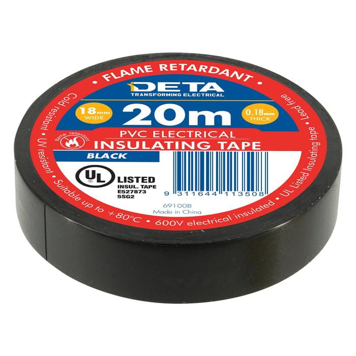 DETA 20m 18mm Black Flame Retardant PVC Tape