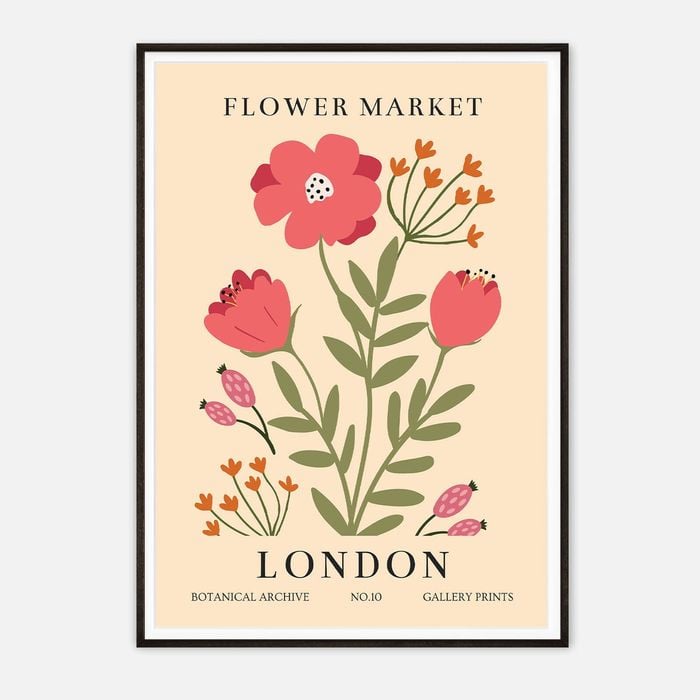 Galrie Charming Vintage Flower Market Botanical Art Print London Edition, Black Frame, A1 60 x 84cm (23 x 33inch)