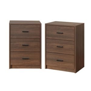 Oikiture 2x Bedside Table 3 Drawers Nightstand Bedroom Storage Side End Walnut