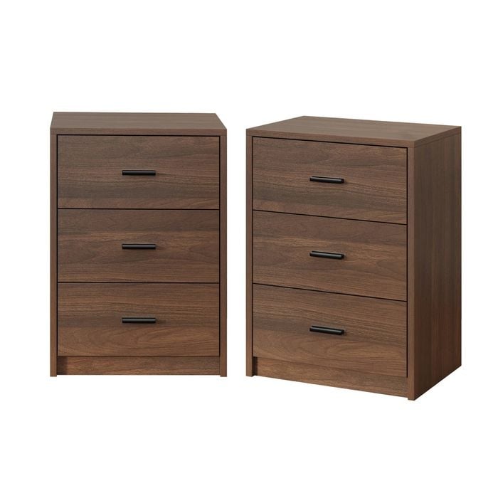 Oikiture 2x Bedside Table 3 Drawers Nightstand Bedroom Storage Side End Walnut