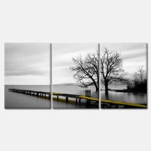 3 Set of Yellow Wooden Pier Lake Print 100% Australian Made 3 x 50x75cm (Stretched Canvas)