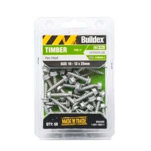 Buildex 10-12 x 25mm Climaseal Hex Head Timber Screws - 50 Pack
