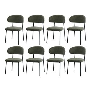 Oikiture 8x Dining Chairs Kitchen Lounge Seat Linen Fabric Accent Chair Green