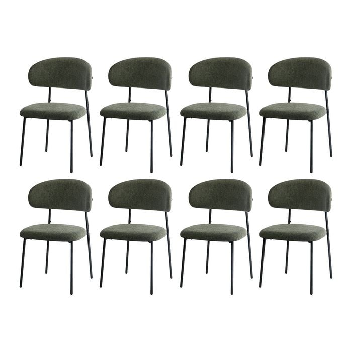 Oikiture 8x Dining Chairs Kitchen Lounge Seat Linen Fabric Accent Chair Green