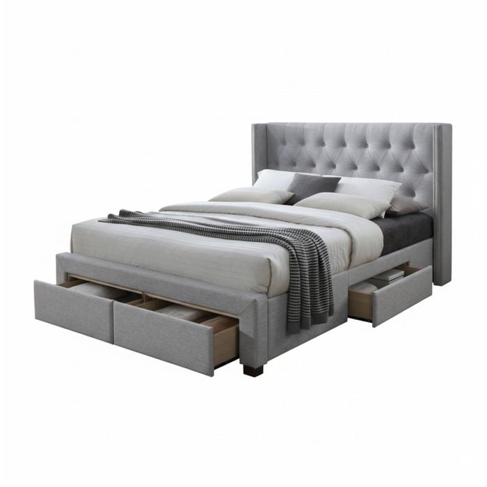 Charlie Double Bed Frame Storage Drawer Stone Grey