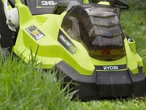 Ryobi lawn mower up close
