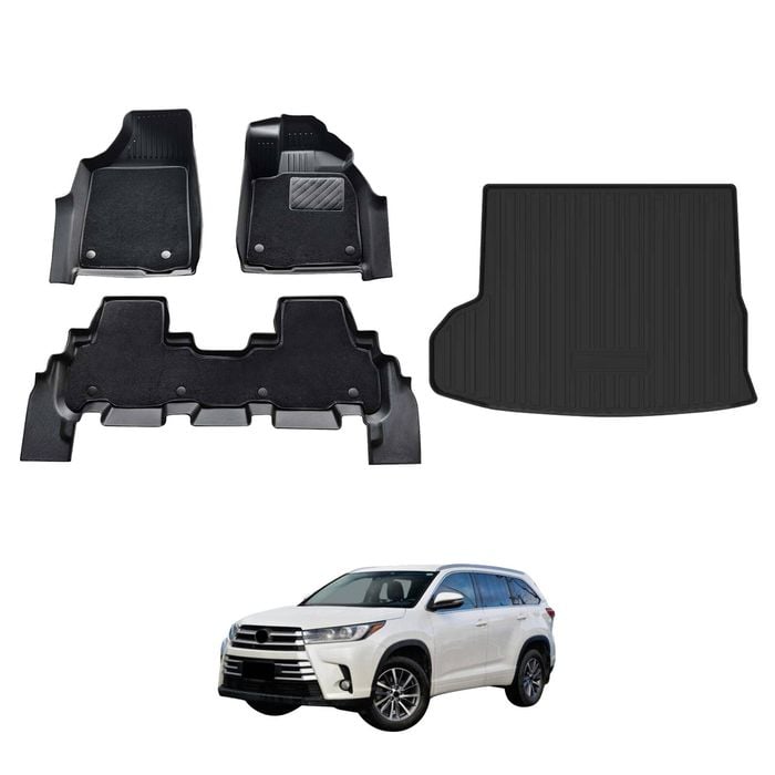 AUSGO Double-Layer Floor Mats & Boot Liner Set for Toyota Kluger 2013-2020 Car Floor Liners Cargo Mat