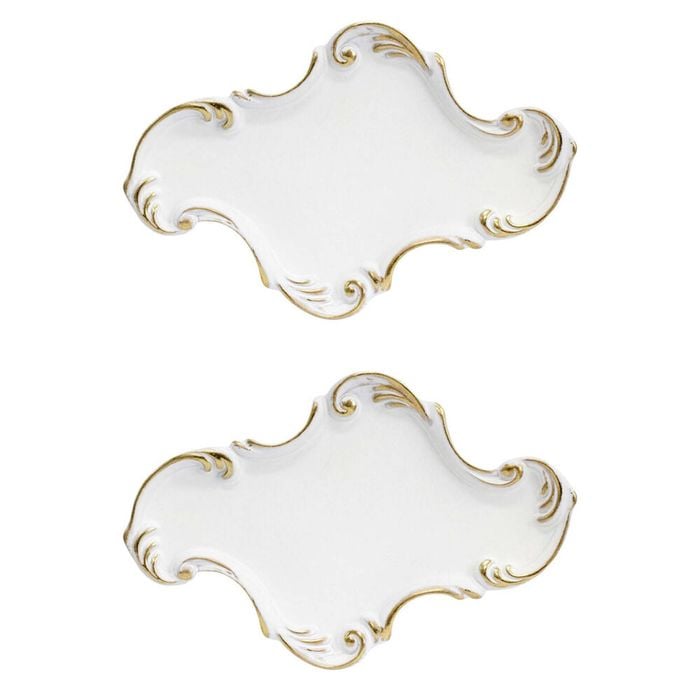 2PK LVD Resin Vintage Moroccan Trinket Tray Display Dish 23.5x15.5cm White