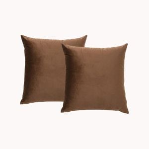 Renee Taylor Poly Velvet Printed Toffee 50x50cm Twin Pack Filled Cushion