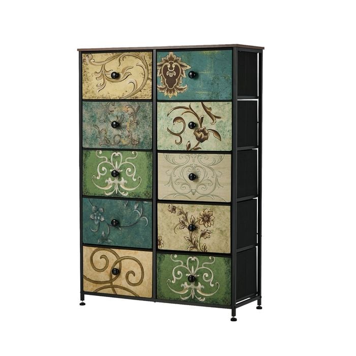 Oikiture 10 Chest Of Drawers Fabric Storage Cabinet Tower Tallboy Retro Dresser
