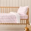 Dreamaker Baby Bask Washed Cotton Yarn Dyed Stripe Quilt Cover Set Pink Pearl Cot