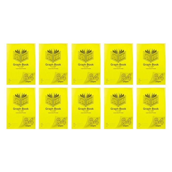 10x Spirax P133 Pp Cover Grid Book A4 5mm 64 Pages School Paper Notebook Yellow