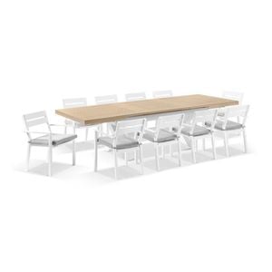 Austin Outdoor 2.2m-3m Extension Dining Set With Light Oak Aluminium And 10 Santorini Chairs